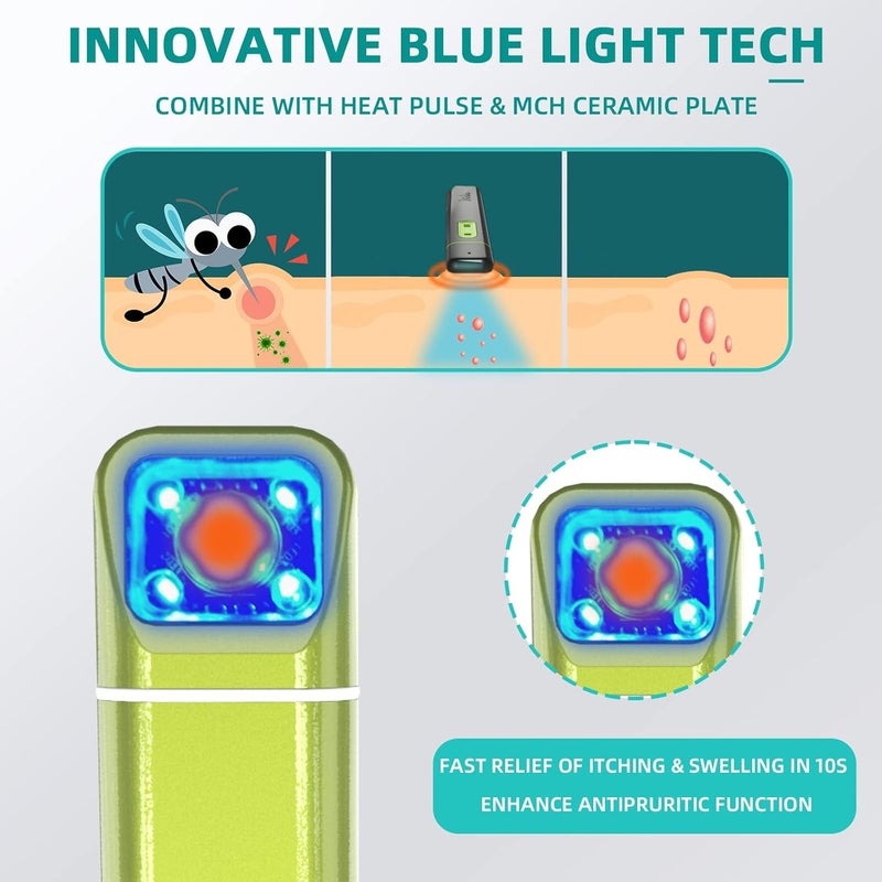 Vibis Insect Bite and Sting Relief, Rechargeable Bug Bite Itch Relief Thing Fast Symptom Relief for Mosquito Bites, Chemical-Free Treatment Natural Relief from Bug and Mosquito Bites Itching - Green - Image 2